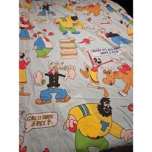 Burlington House Vintage Popeye Cartoon Double Fitted Flat Sheet and 2 Cases